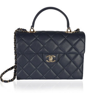 Chanel Navy Blue Quilted Caviar Retro Twist Top Handle Bag